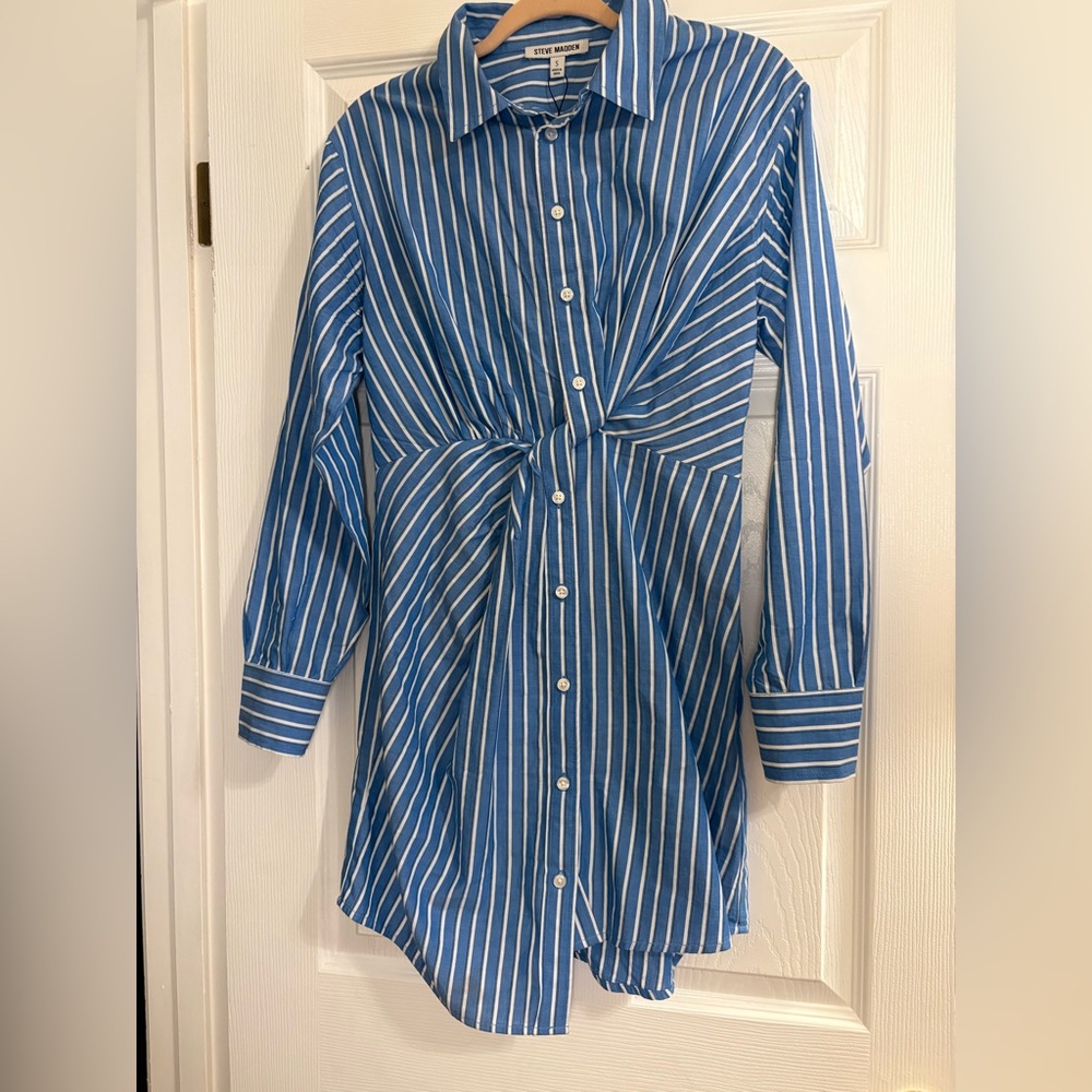 Steve Madden Blue and White Striped Shirtdress